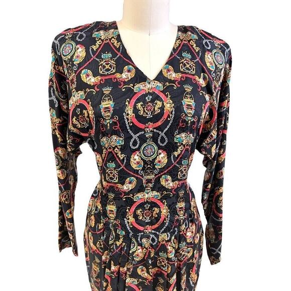 VTG Dennis Goldsmith Batwing Dress Ultra 80s 100% Silk Sz 10 /M NWOT Goldbergs - Picture 2 of 9